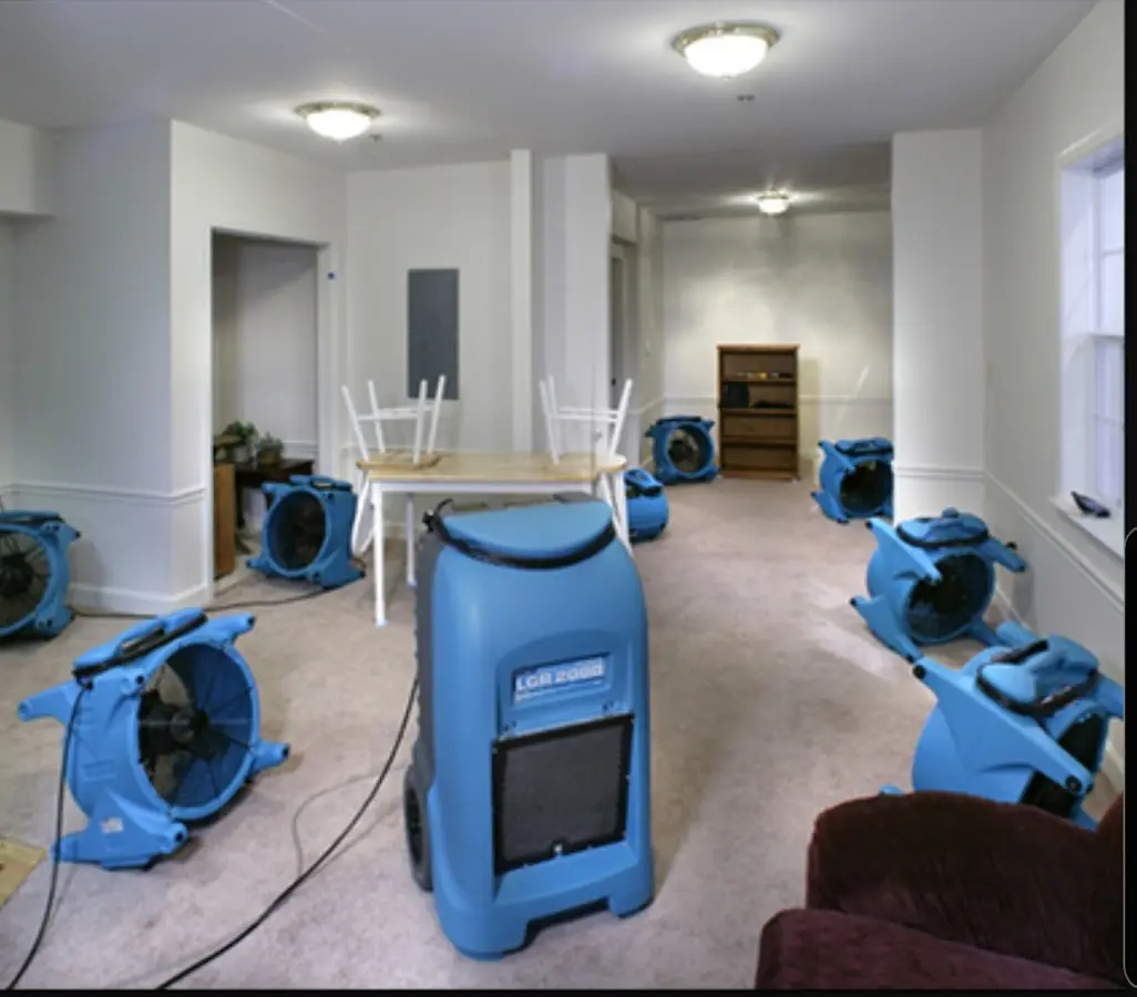 Air movers and dehumidifier setup for Water Damage Restoration in Lower Merion